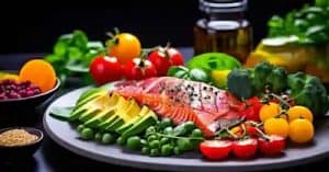 Plato Colorido con Alimentos Nutritivos que Reflejan la Diversidad de Nutrientes y Colores en una Dieta Equilibrada