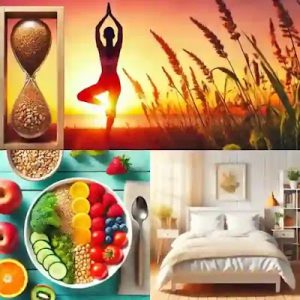 Práctica de yoga al amanecer, comida equilibrada, y habitación para un buen sueño